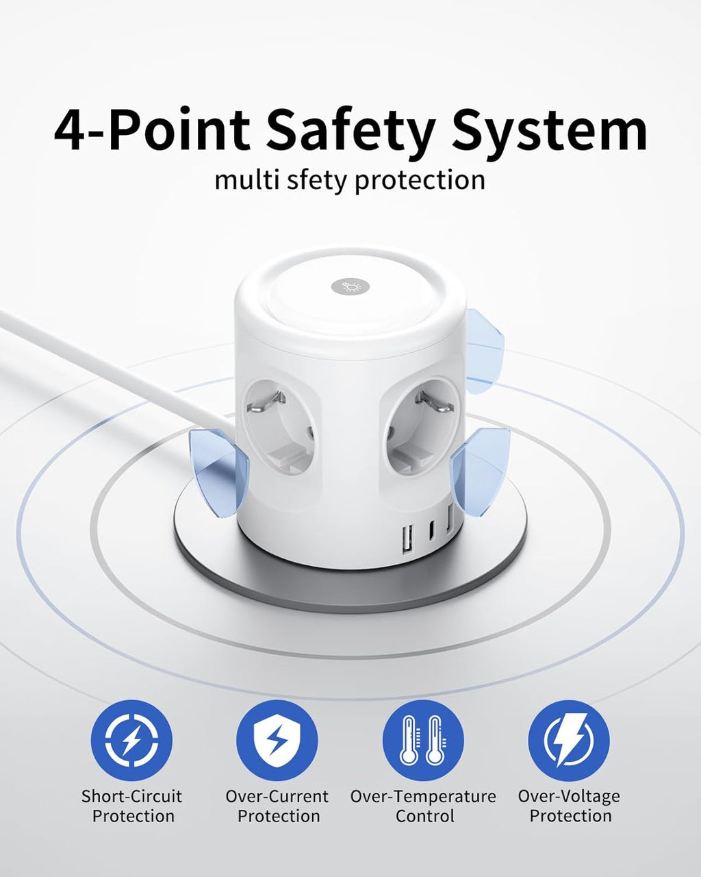 7 in 1 Steckdosenwürfel mit 3 USB, 4000W Mehrfachsteckdose Mit Schalter