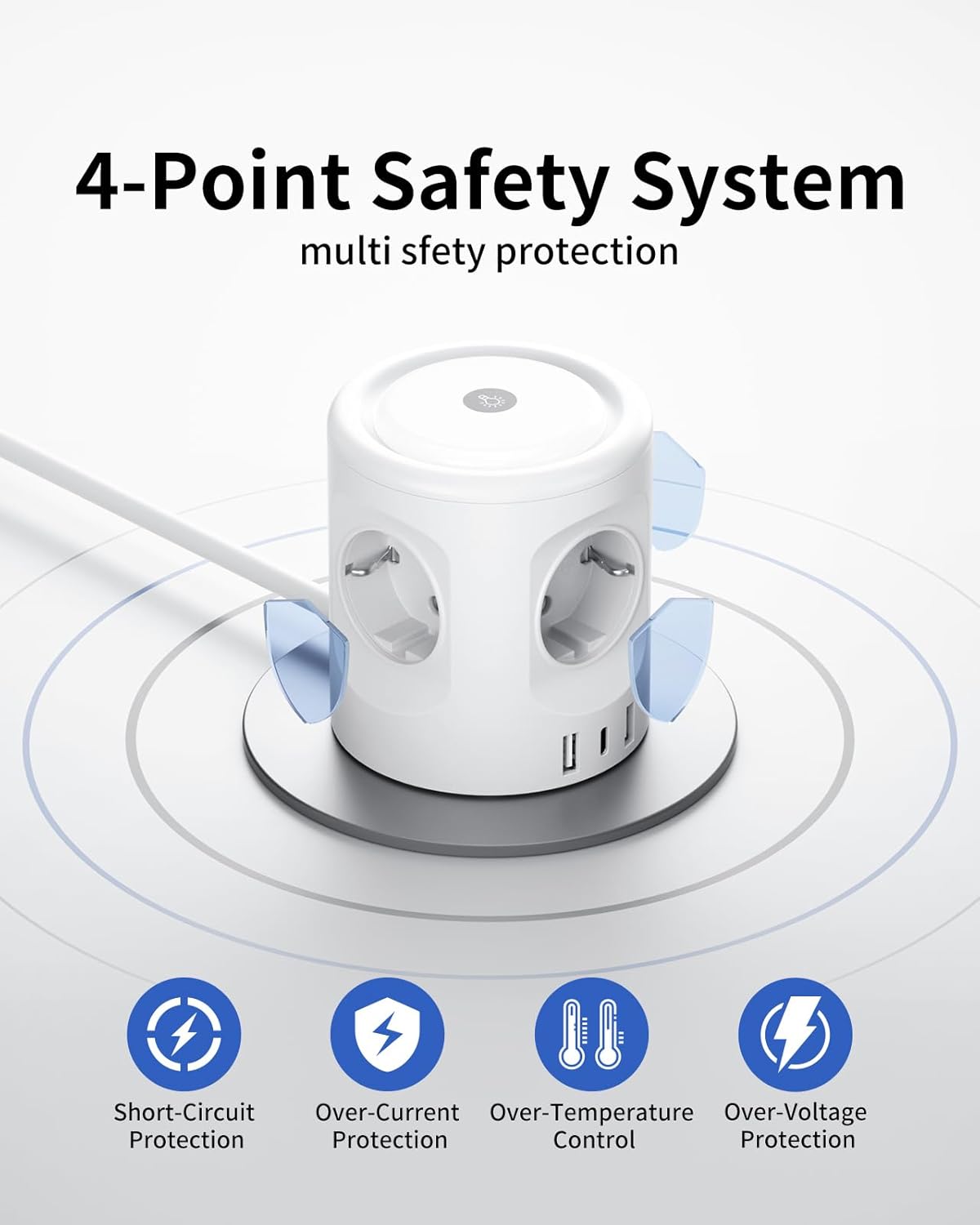 7 in 1 Steckdosenwürfel mit 3 USB, 4000W Mehrfachsteckdose Mit Schalter