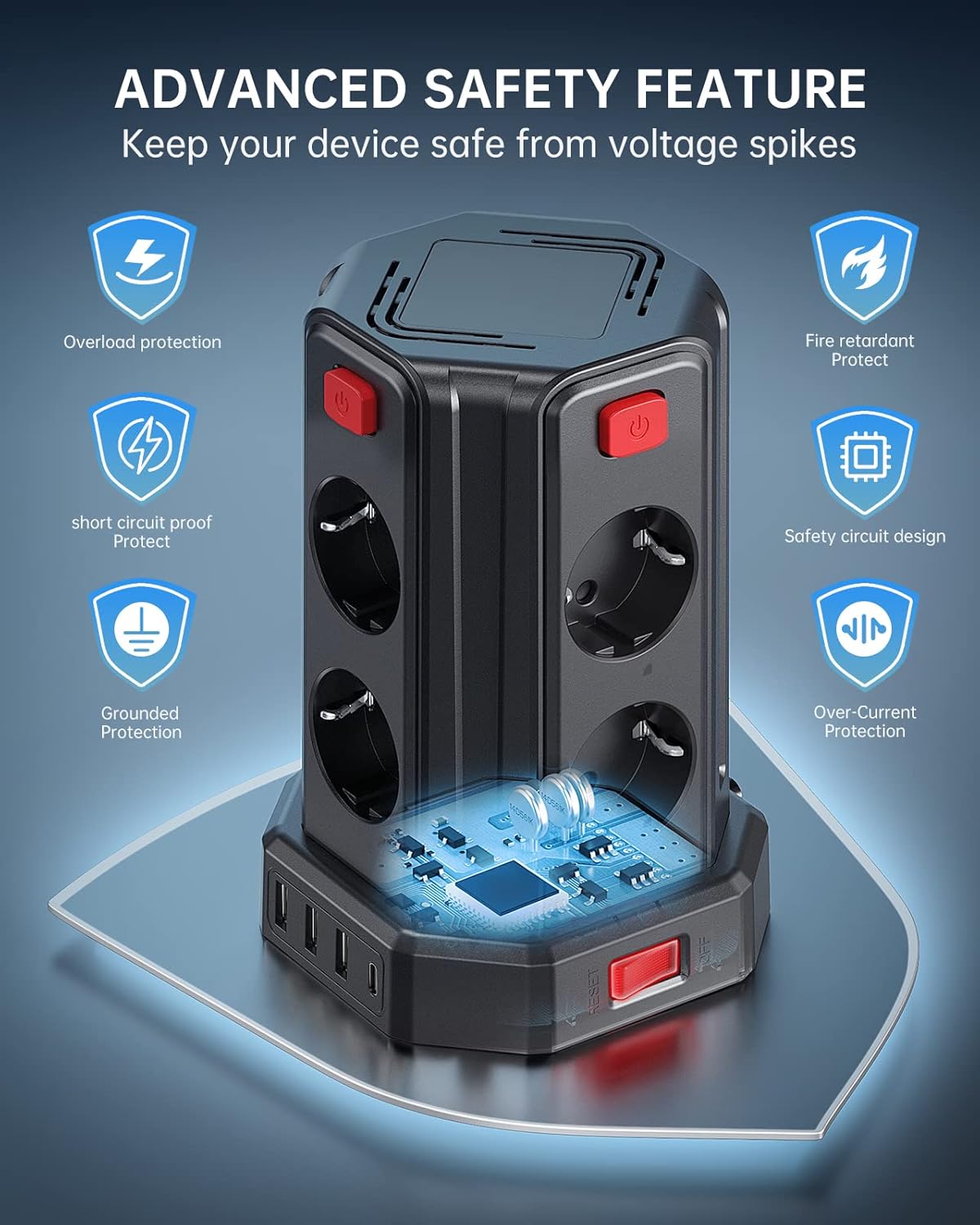 Steckdosenleiste mit 4 USB, Sameriver 8 Fach Mehrfachsteckdose