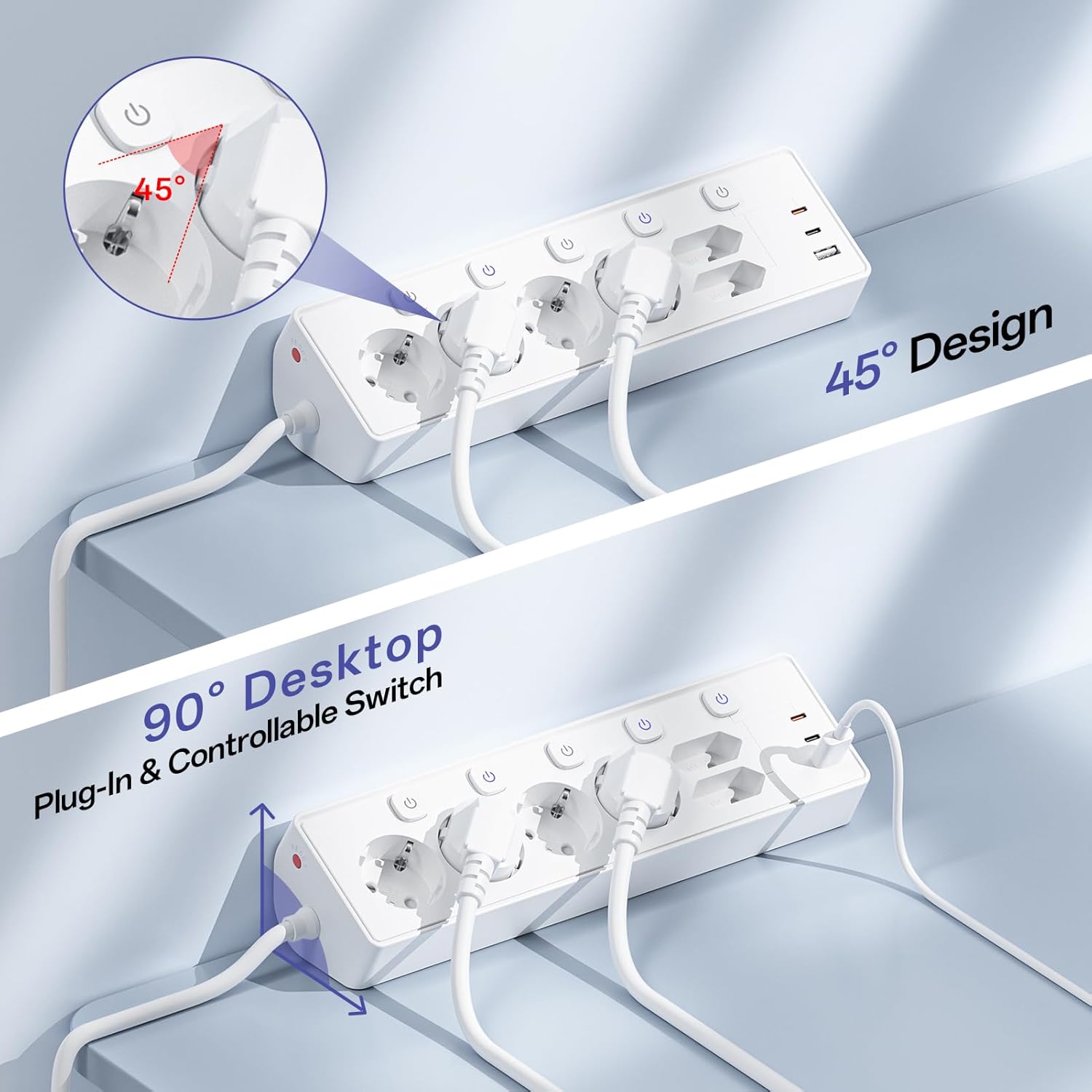 6 Fach Steckdosenleiste mit 3 USB PD 30W, Kemelo Mehrfachsteckdose mit Schalter