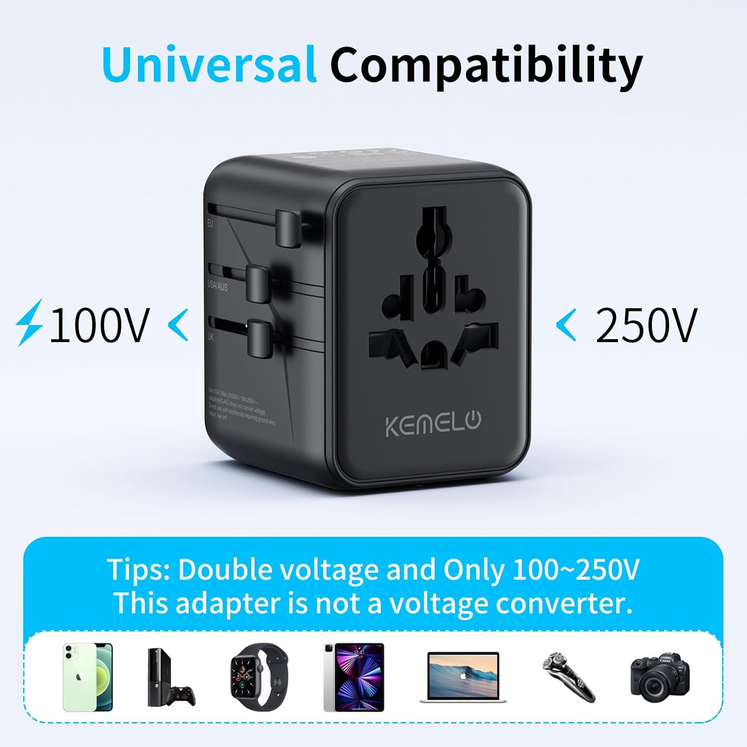 5 in 1 Reiseadapter Weltweit,Universal Adapter mit USB A