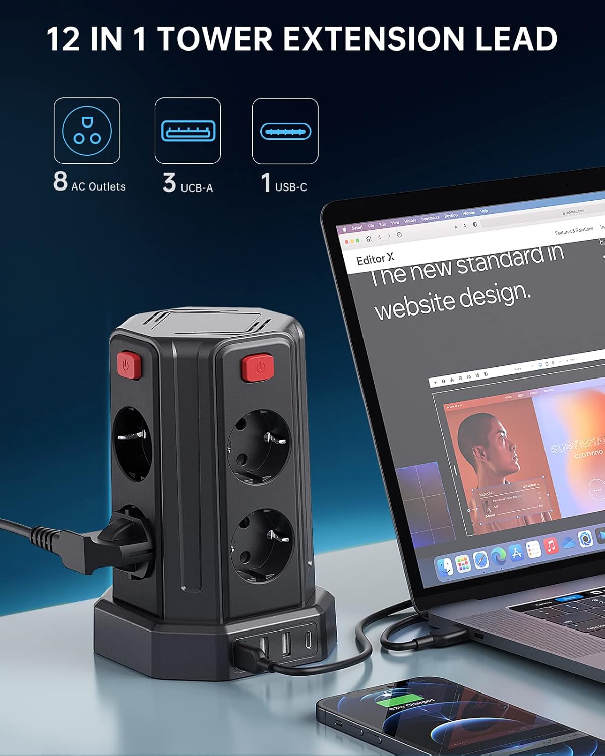 Steckdosenleiste mit 4 USB, Sameriver 8 Fach Mehrfachsteckdose