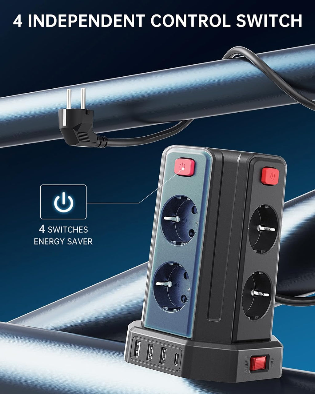 Steckdosenleiste mit 4 USB, Sameriver 8 Fach Mehrfachsteckdose