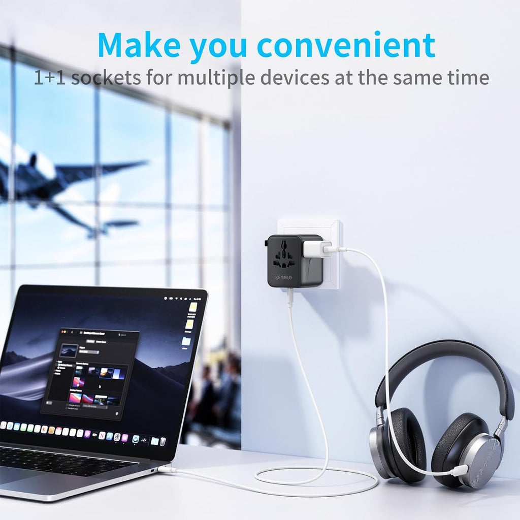 5 in 1 Reiseadapter Weltweit,Universal Adapter mit USB A