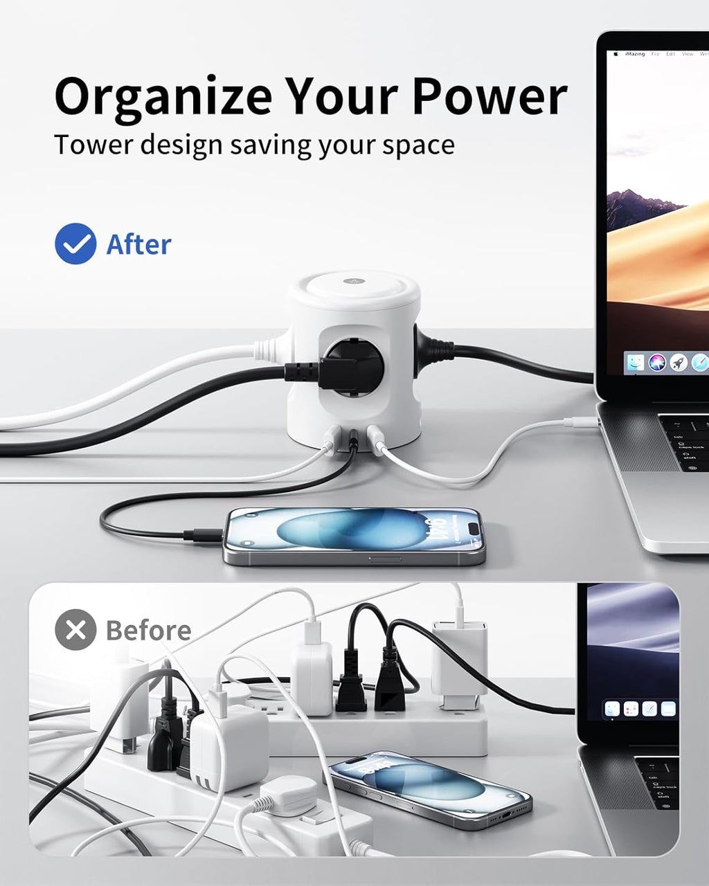 7 in 1 Steckdosenwürfel mit 3 USB, 4000W Mehrfachsteckdose Mit Schalter