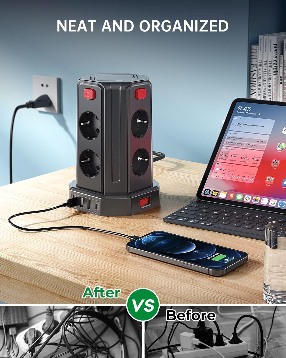 Steckdosenleiste mit 4 USB, Sameriver 8 Fach Mehrfachsteckdose