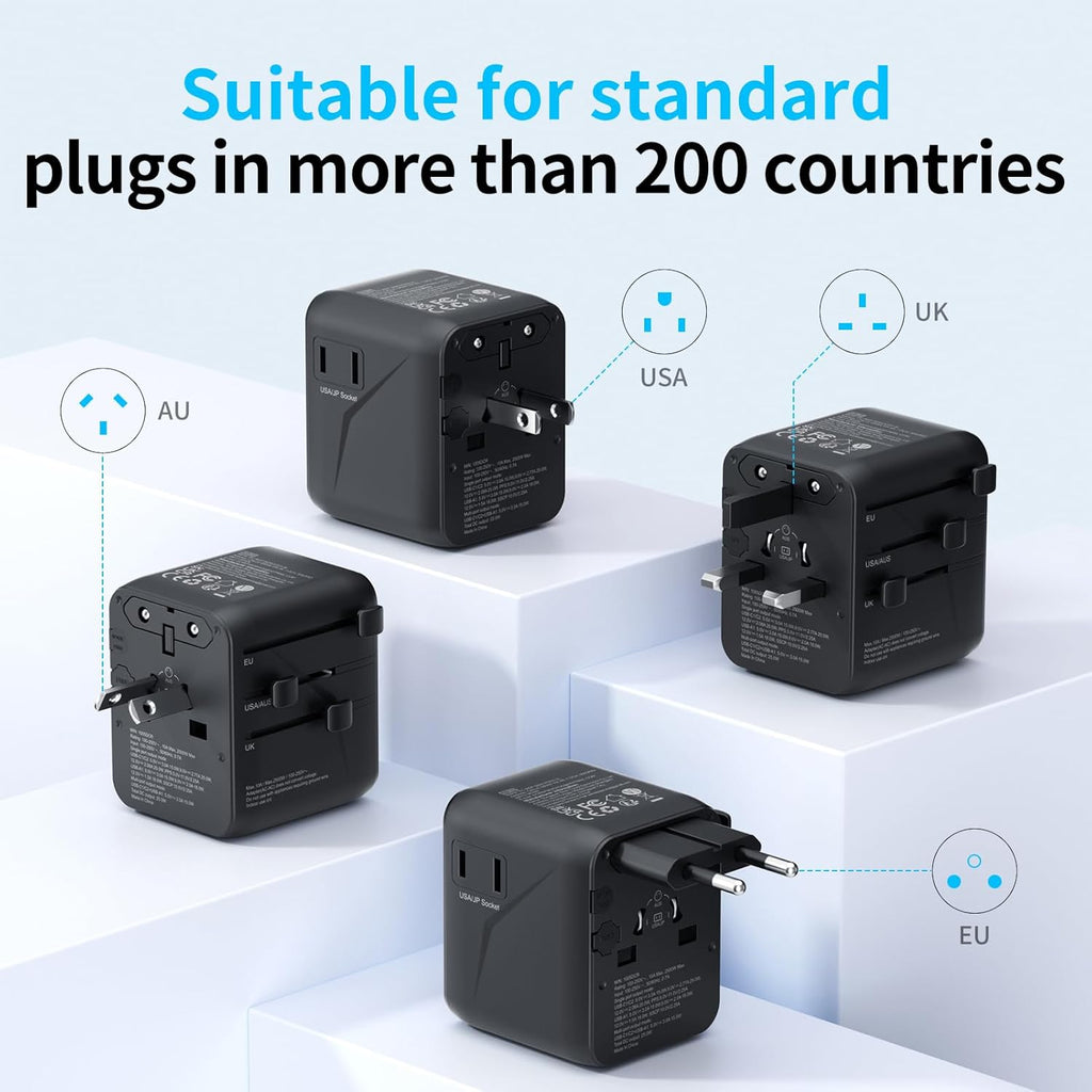5 in 1 Reiseadapter Weltweit,Universal Adapter mit USB A