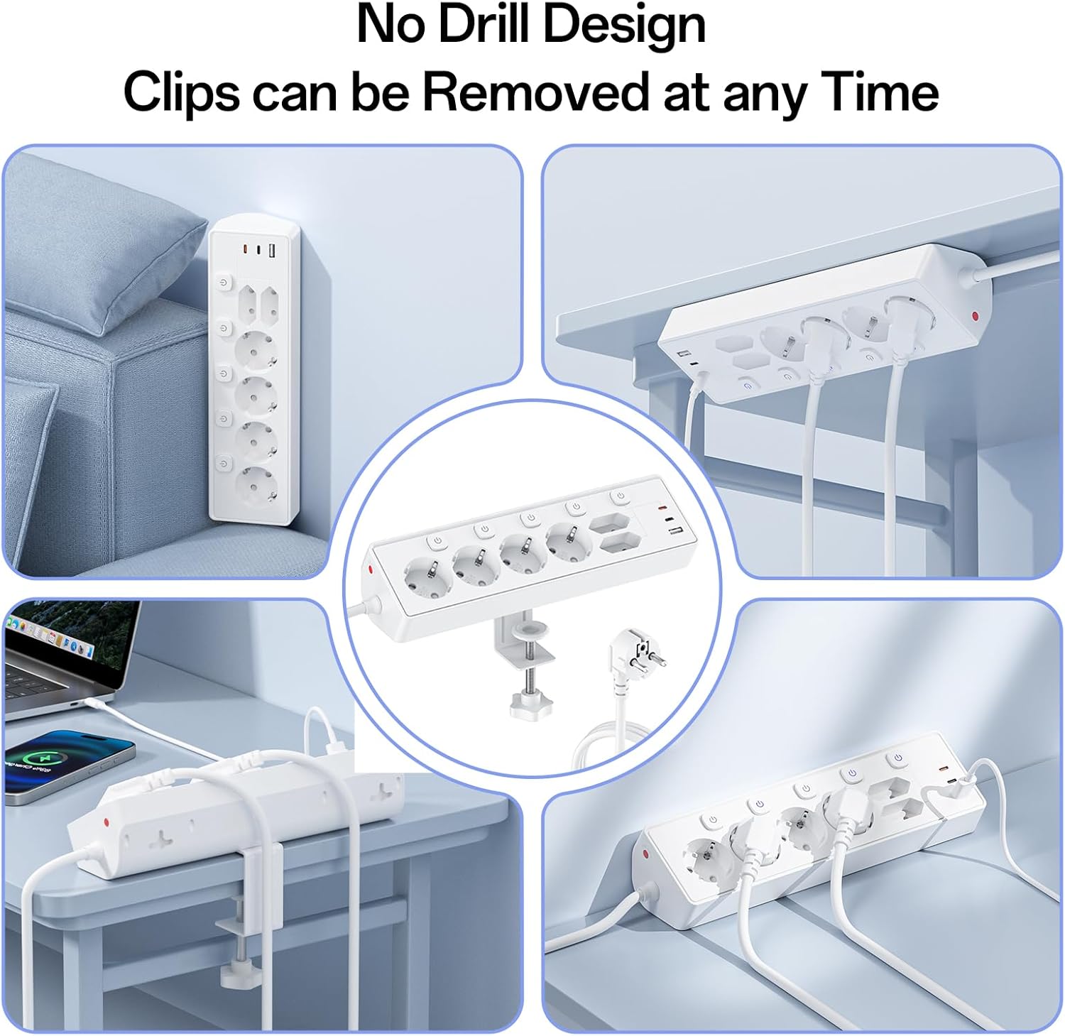 6 Fach Steckdosenleiste mit 3 USB PD 30W, Kemelo Mehrfachsteckdose mit Schalter