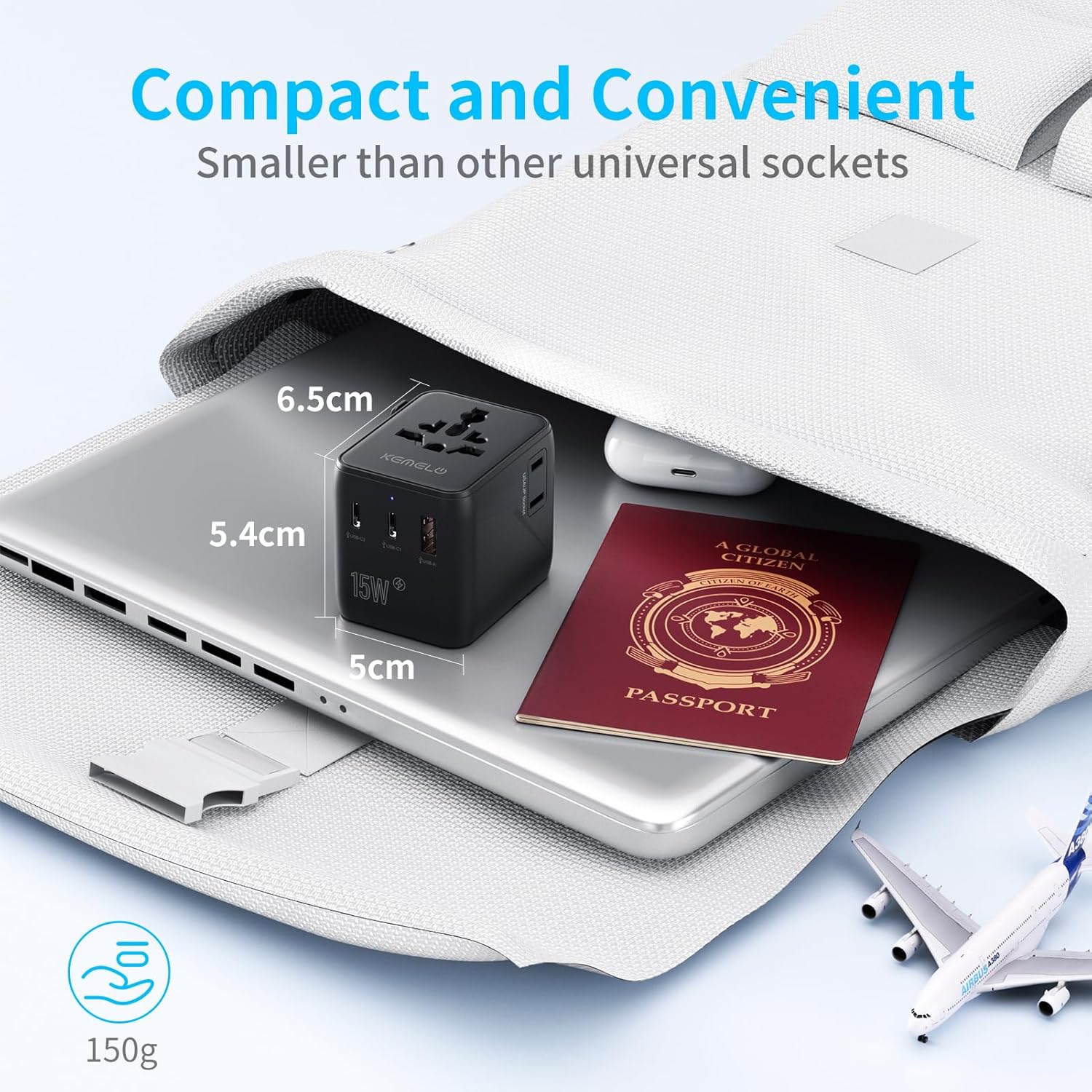 5 in 1 Reiseadapter Weltweit,Universal Adapter mit USB A